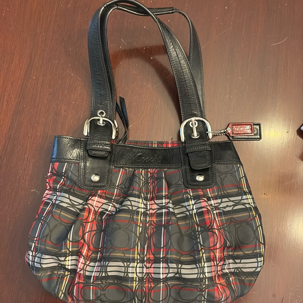 Coach Poppy Tartan Glitter Plaid tote